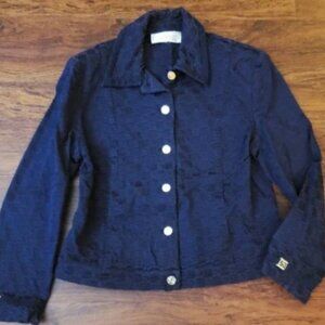 St John Iconic Blue Blazer Jacket Gold Black Button Down Size Medium